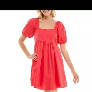 Vibrant Red Puff Sleeve Dress